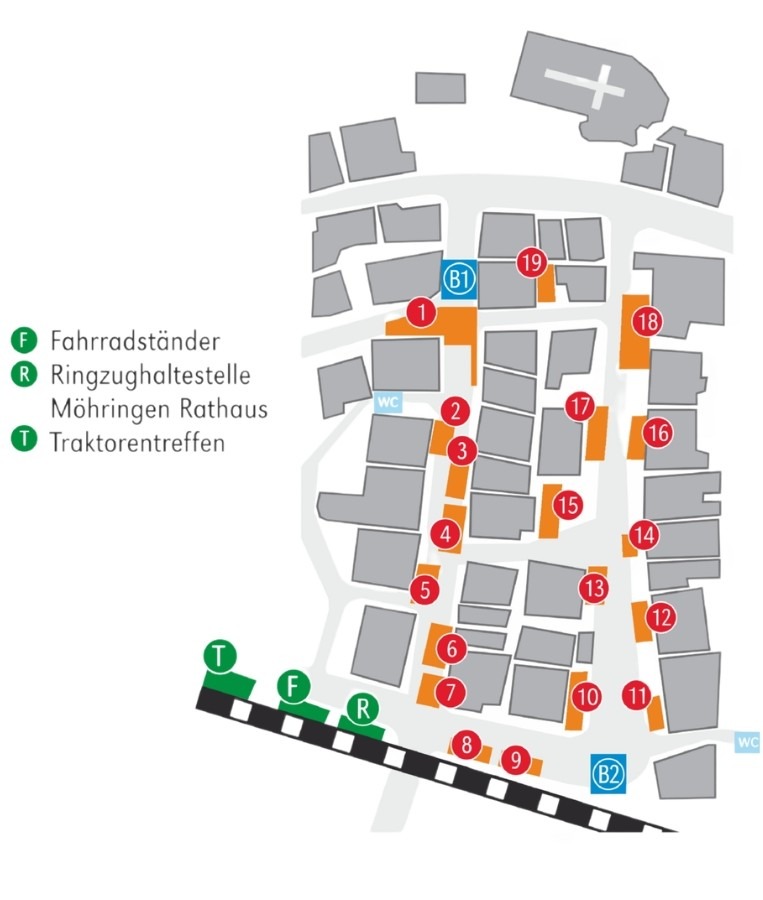 Übersichtsplan des Festbereichs und der Stände beim Städtlefest Möhringen 2026